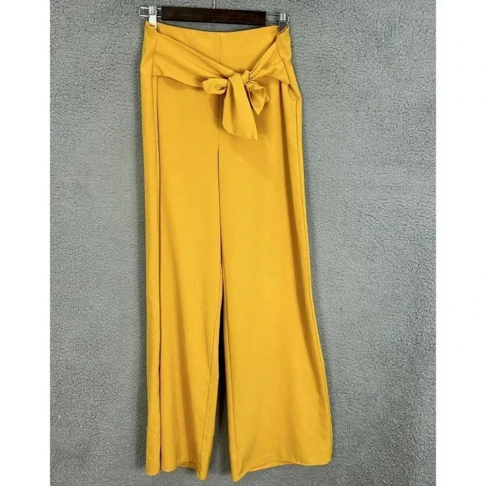 Gypsies & moondust wide leg pants womens large yellow high rise belted boho glam
